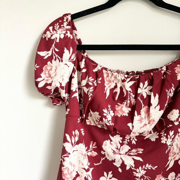 Abercrombie & Fitch Burgundy Floral Smocked Off Shoulder Mini Dress - Picture 4 of 8